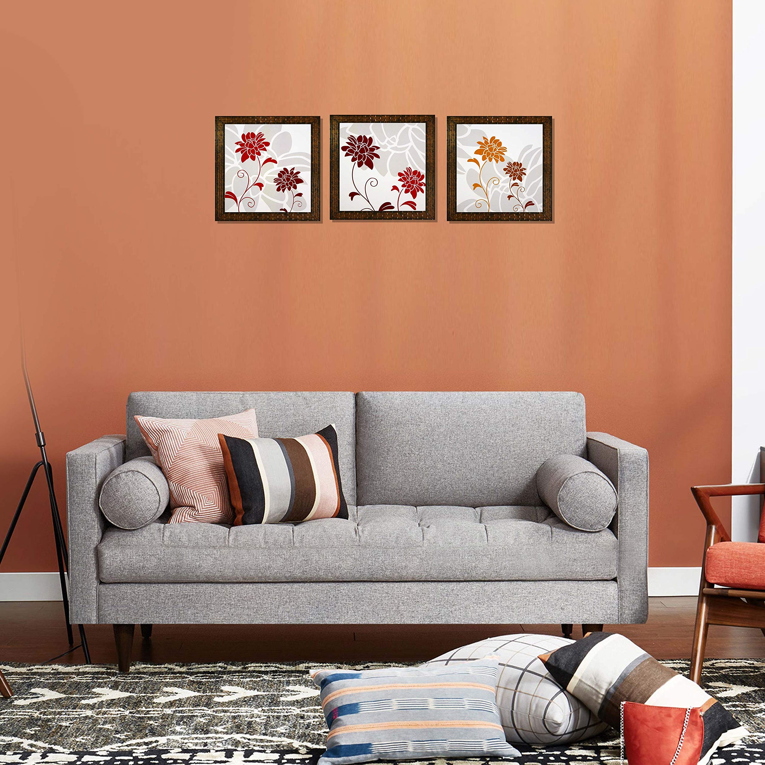 Indianara 3 PIECE SET OF FRAMED WALL HANGING DECOR Flowers (2912) PRINTS 8.7 INCH X 8.7 INCH WITHOUT GLASS